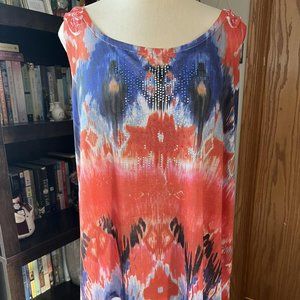 AVENUE size 14/16 red and blue rhinestone studded filigree back SLEEVELESS top